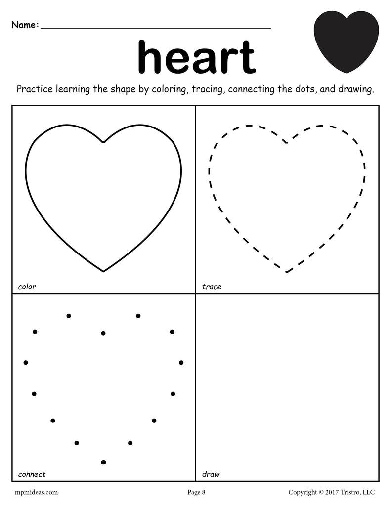 Heart Worksheet Color Trace Connect amp Draw SupplyMe Worksheets Library