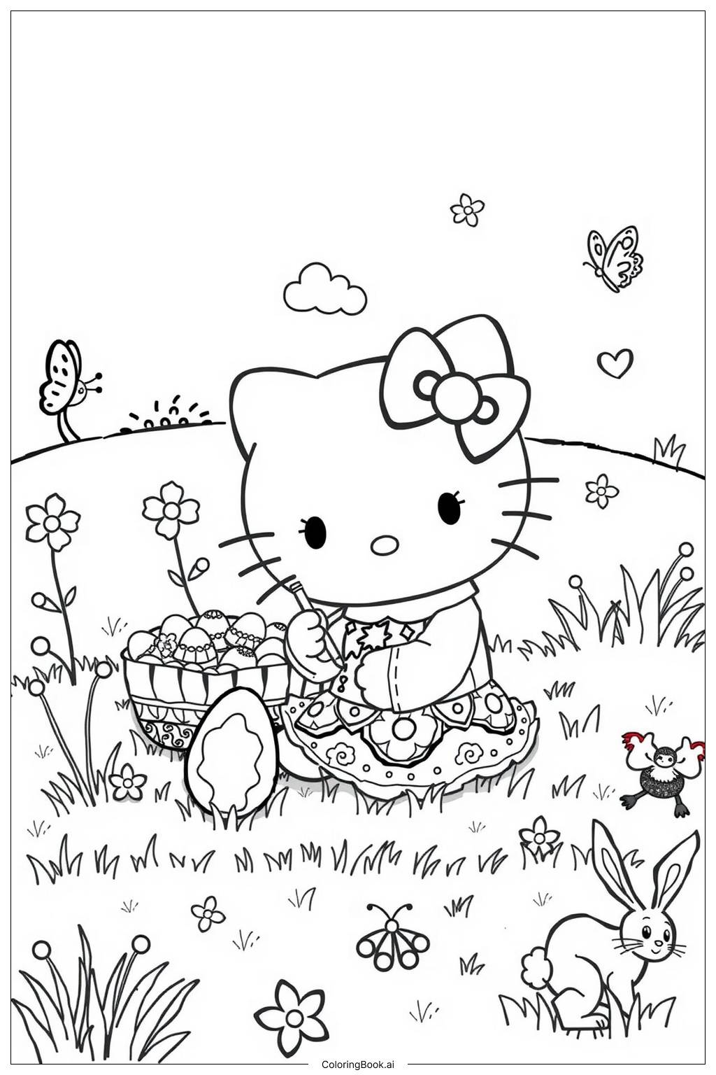 Hello Kitty Easter Coloring Pages