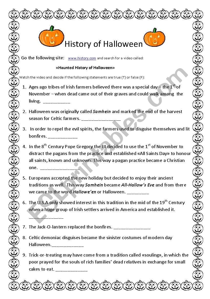 History Of Halloween ESL Worksheet By Anyataide Worksheets Library