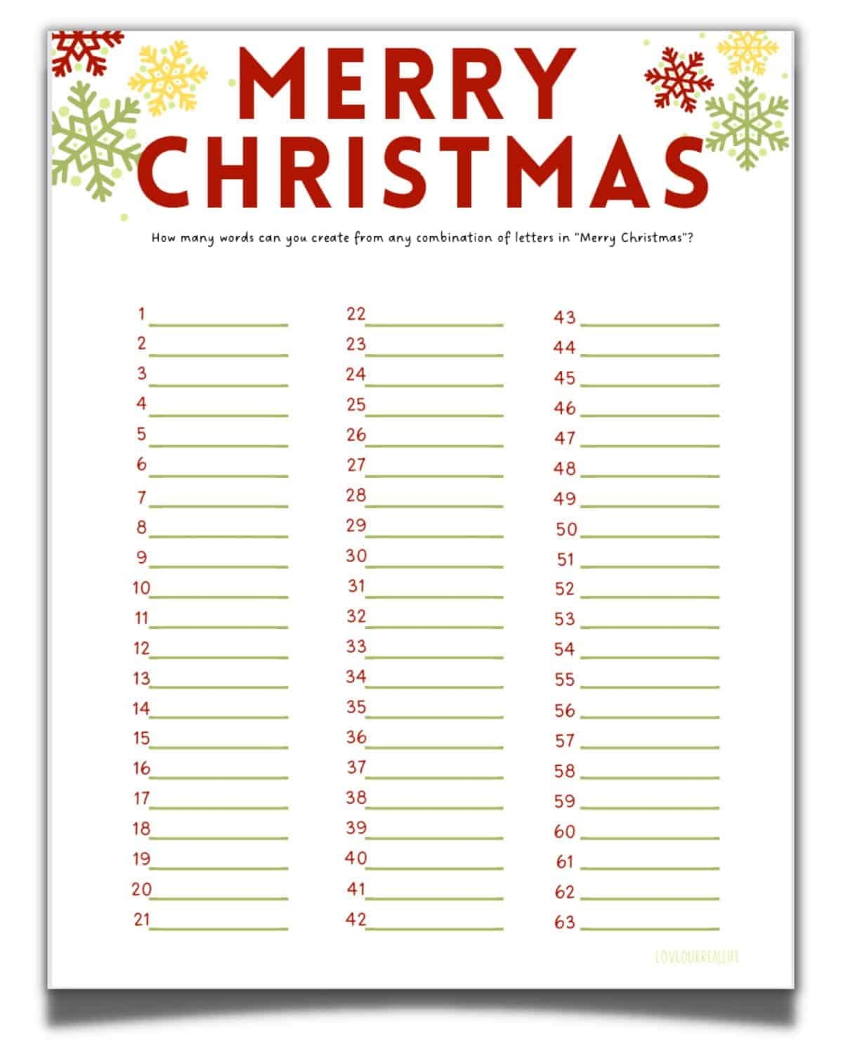 How Many Words Can You Make From Merry Christmas Printable Love Our Real Life