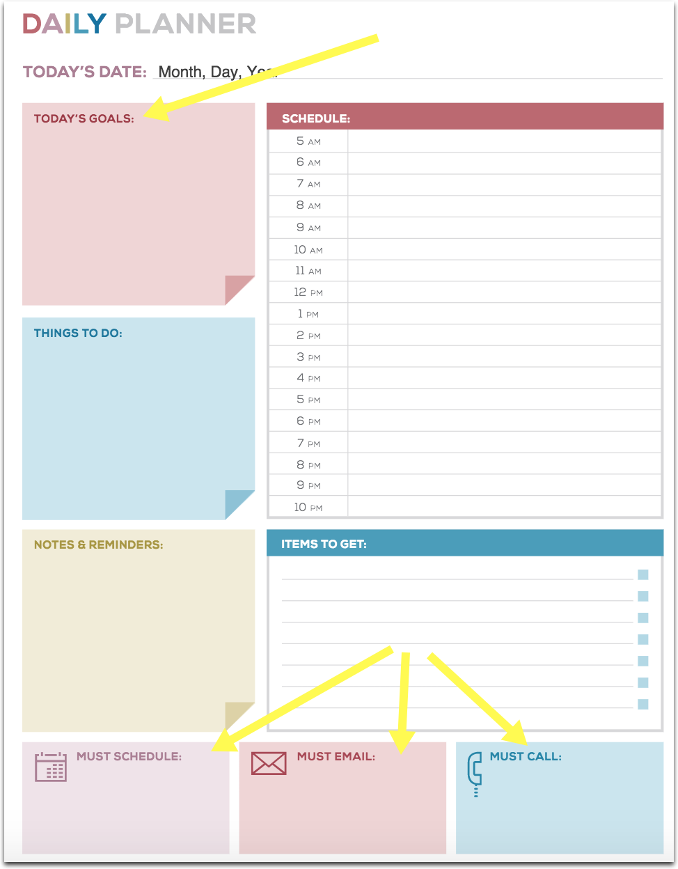 free daily planner template pdf