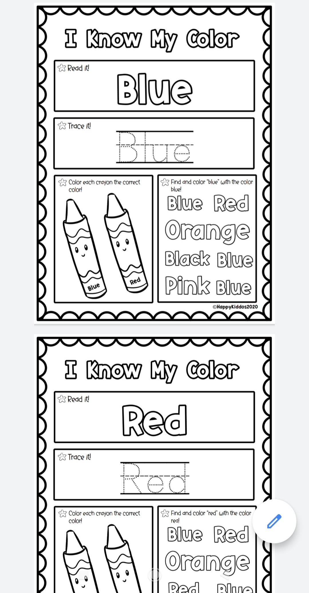 color blue worksheets for preschoolers
