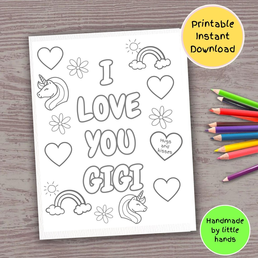 I Love You Gigi Printable Coloring Page For Kids Rainbow Unicorn Art Activity Diy Handmade Birthday Card Mothers Day Grandparents Day Gift Etsy