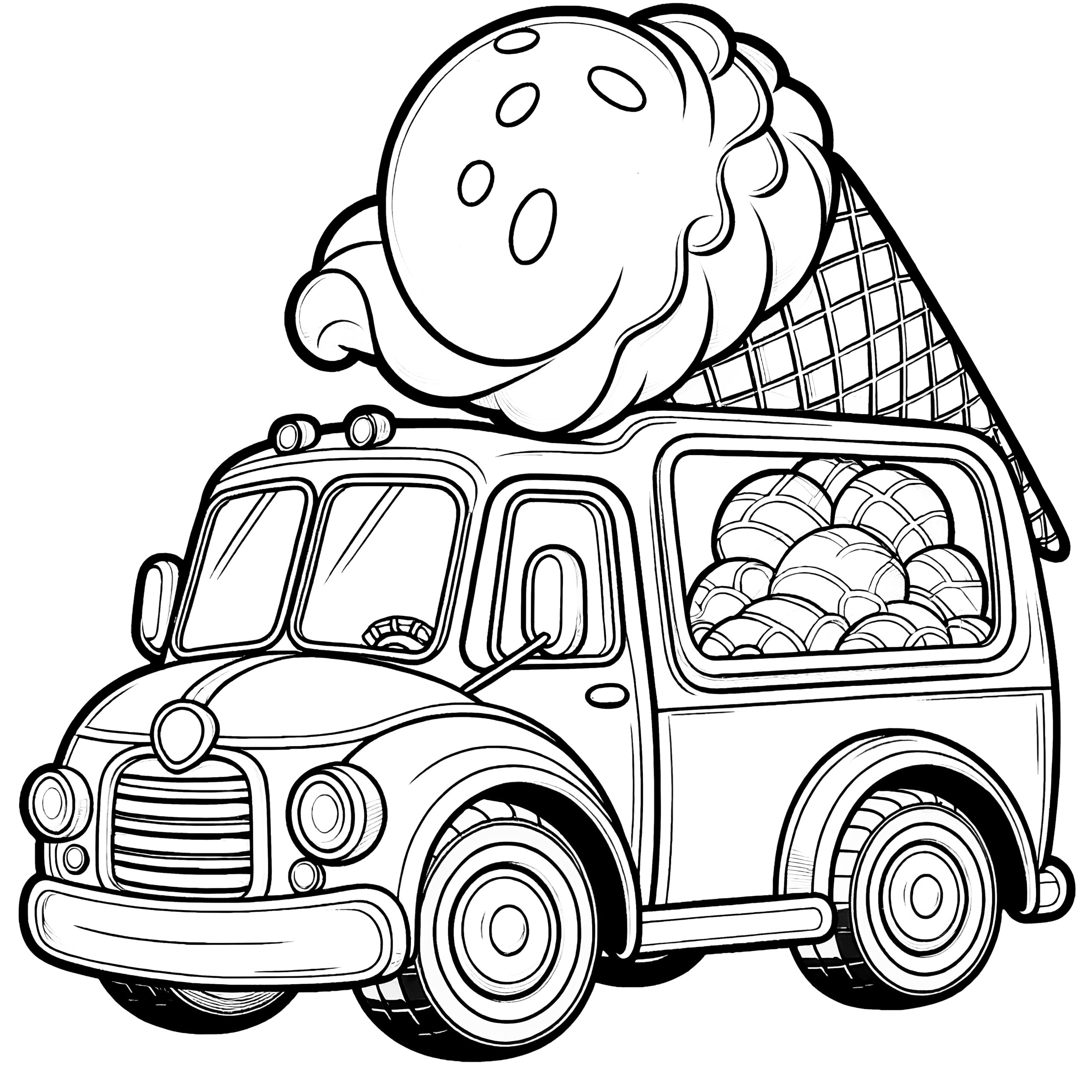 Ice Cream Car In Vintage Style Coloring Page For Download free Ice Cream Car In Vintage Style Coloring Page For Download free