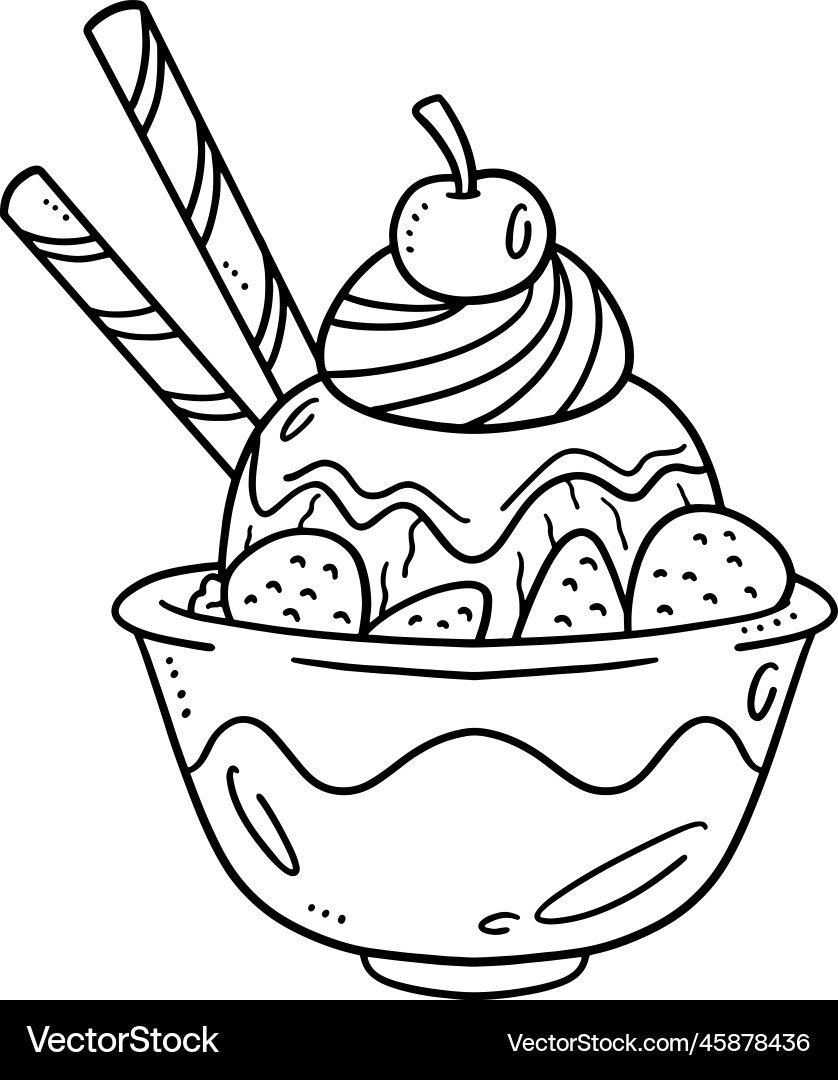 Ice Cream Isolated Coloring Page For Kids Vector Image