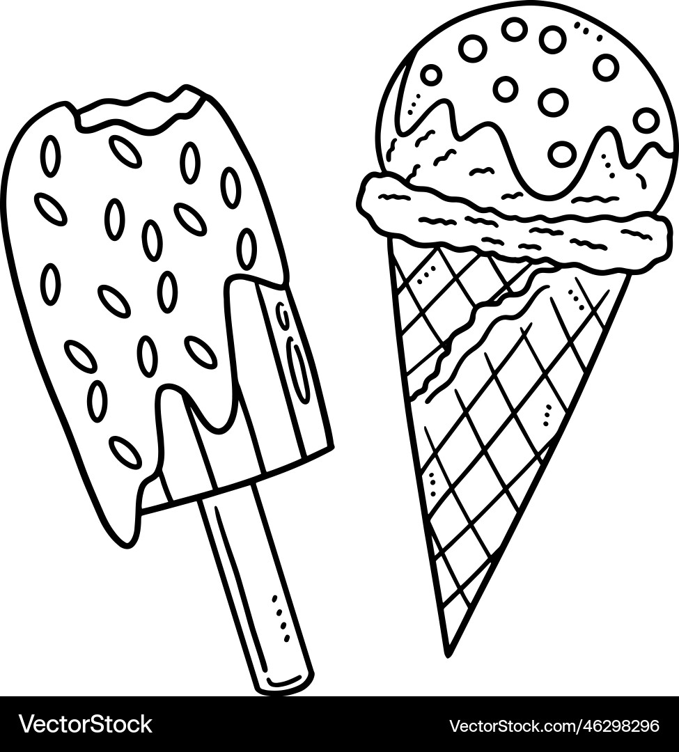 Ice Cream Isolated Coloring Page For Kids Vector Image