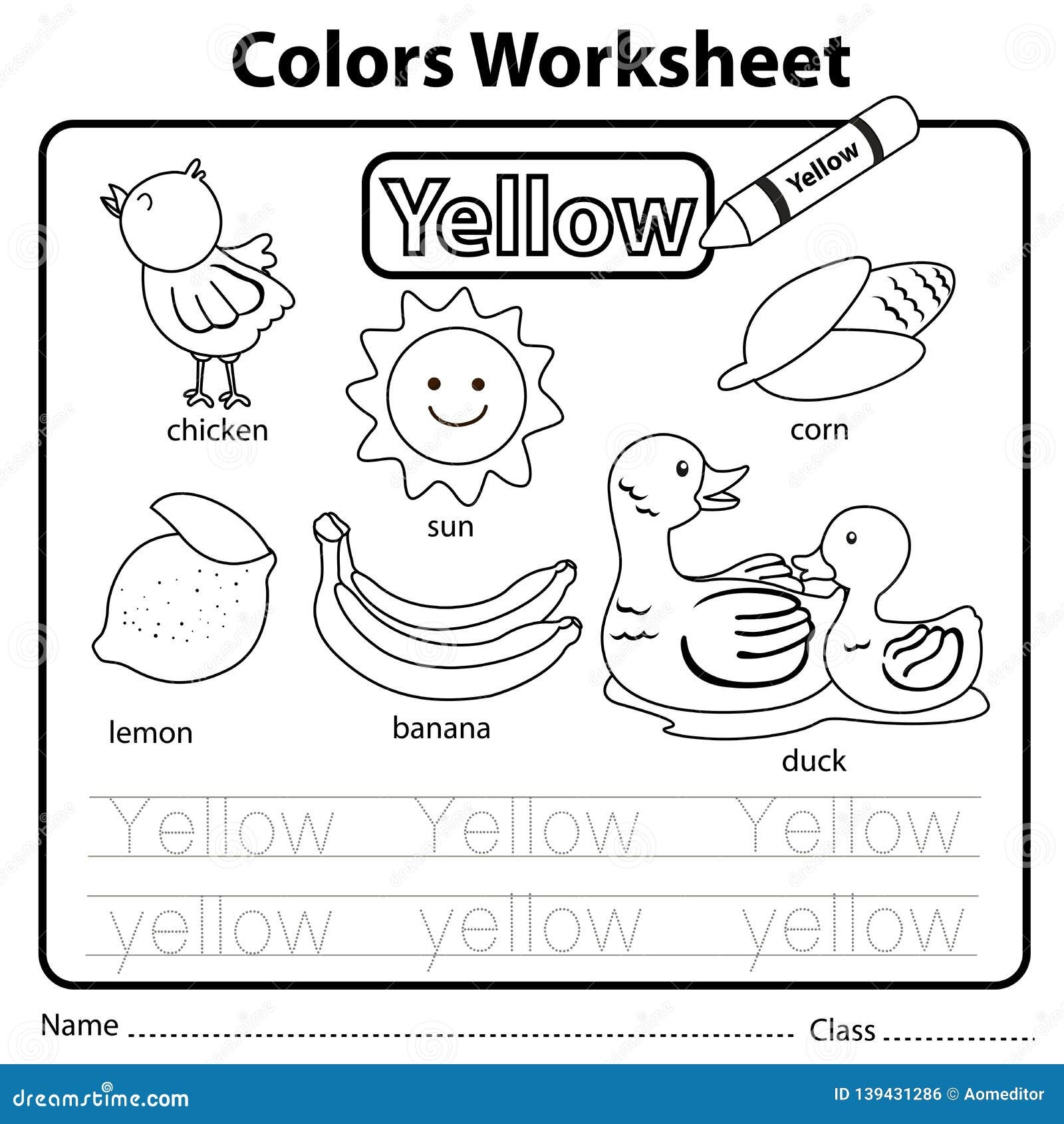 color yellow worksheets for preschool