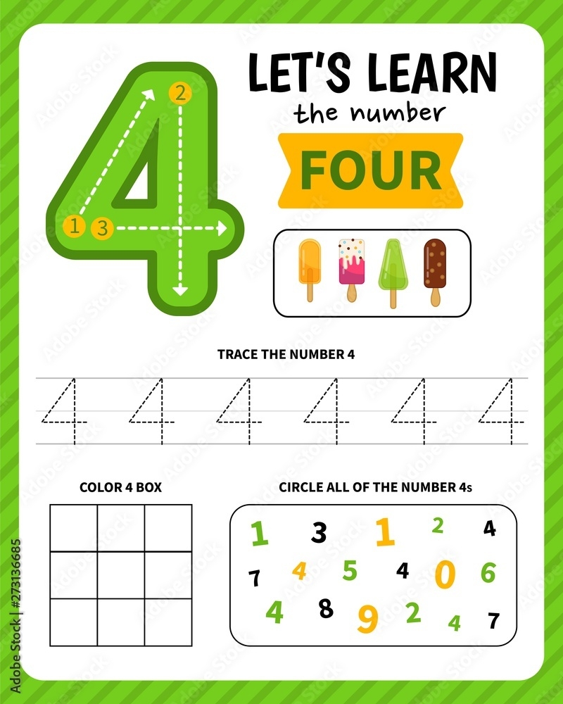 number 4 preschool worksheet
