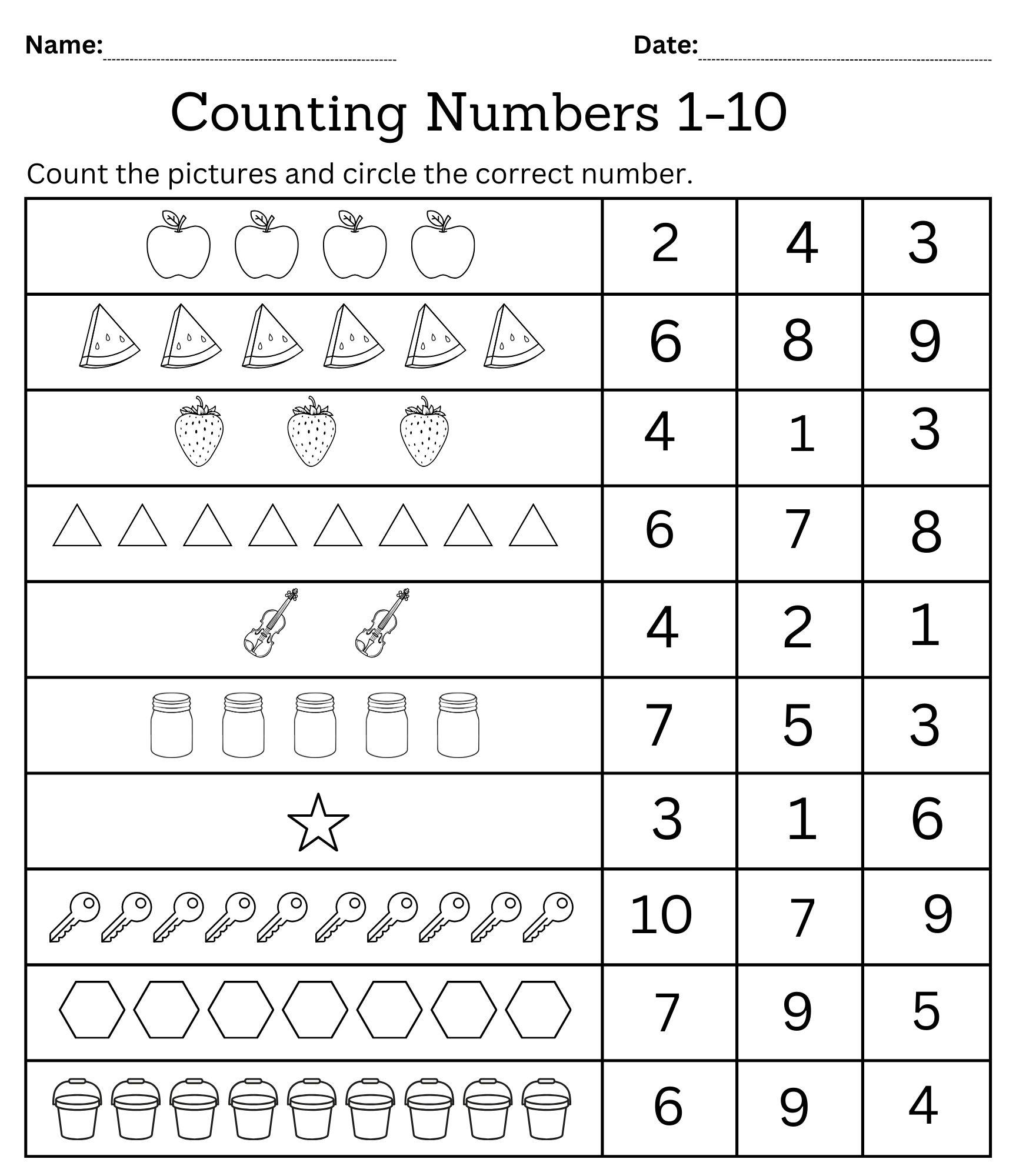 Number Worksheets 1 10