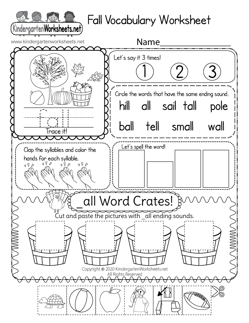 free fall worksheets for kindergarten