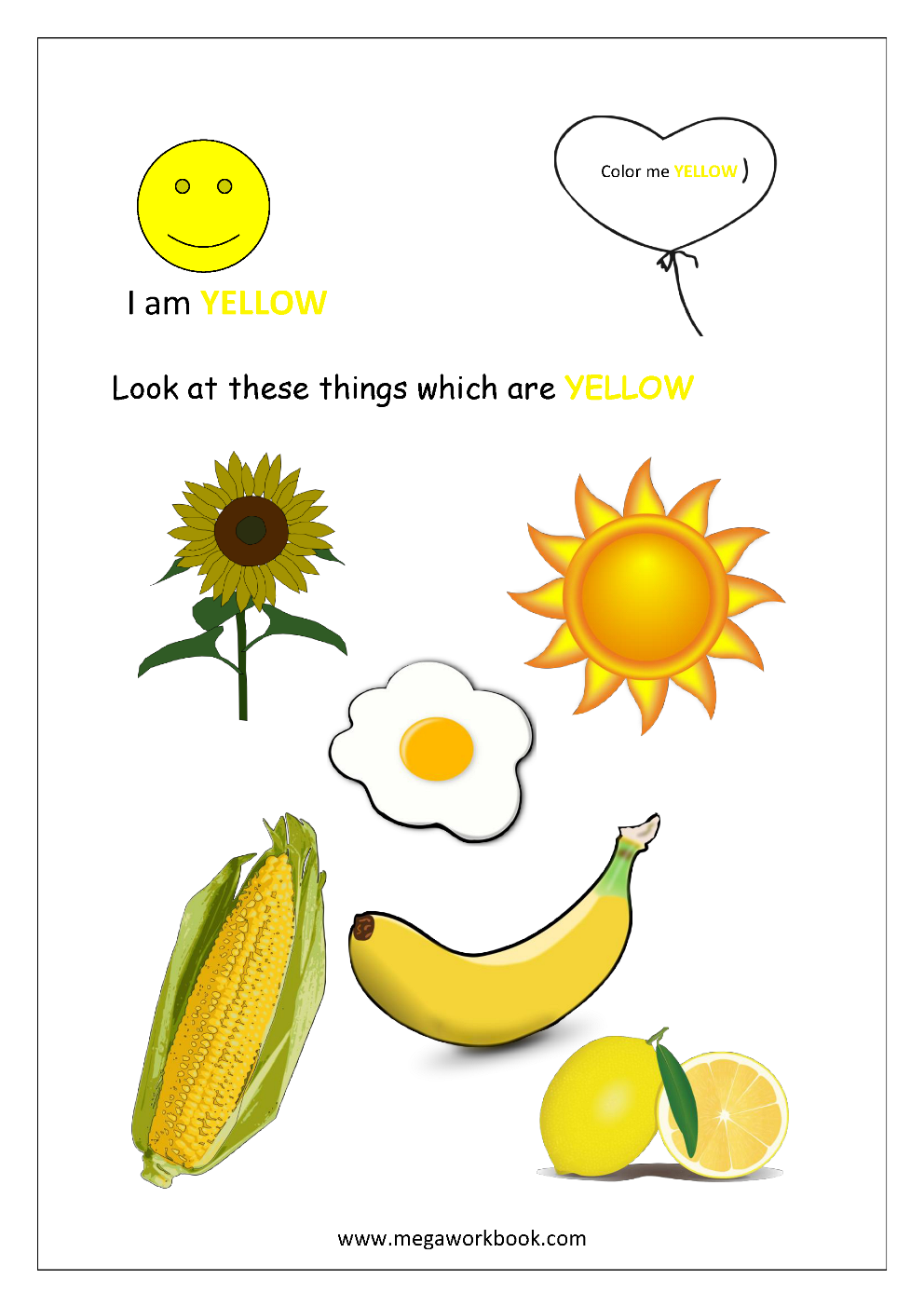 color yellow worksheet for preschool