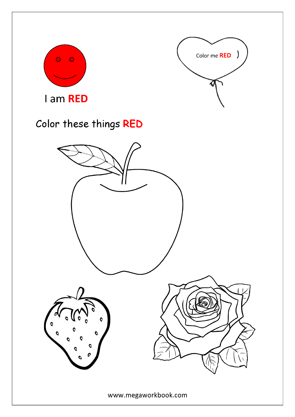 printable color red worksheets for preschool