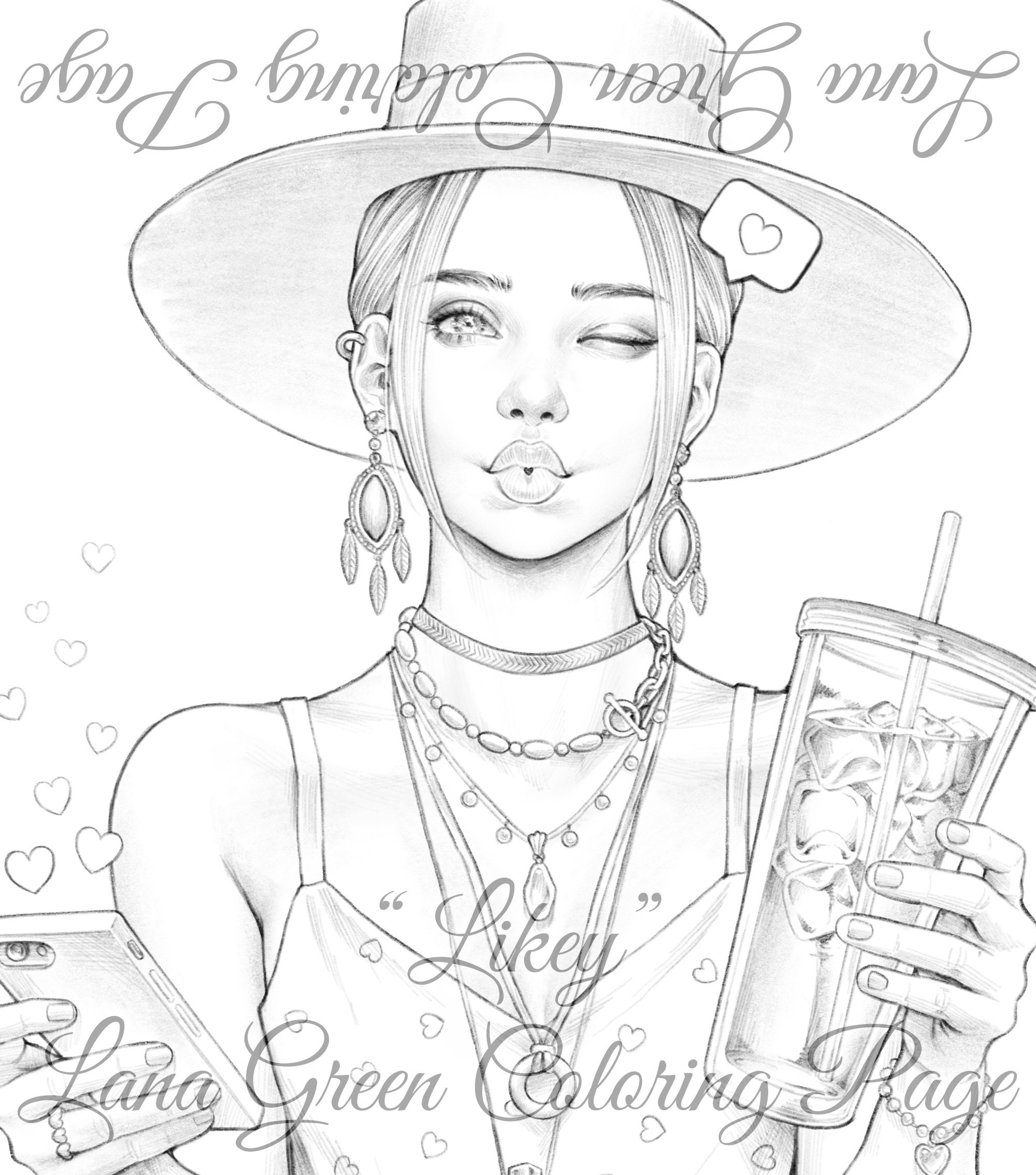 Likey Coloring Page For Adults Grayscale Coloring Page Instant Download Lana Green Art JPEG PDF Etsy