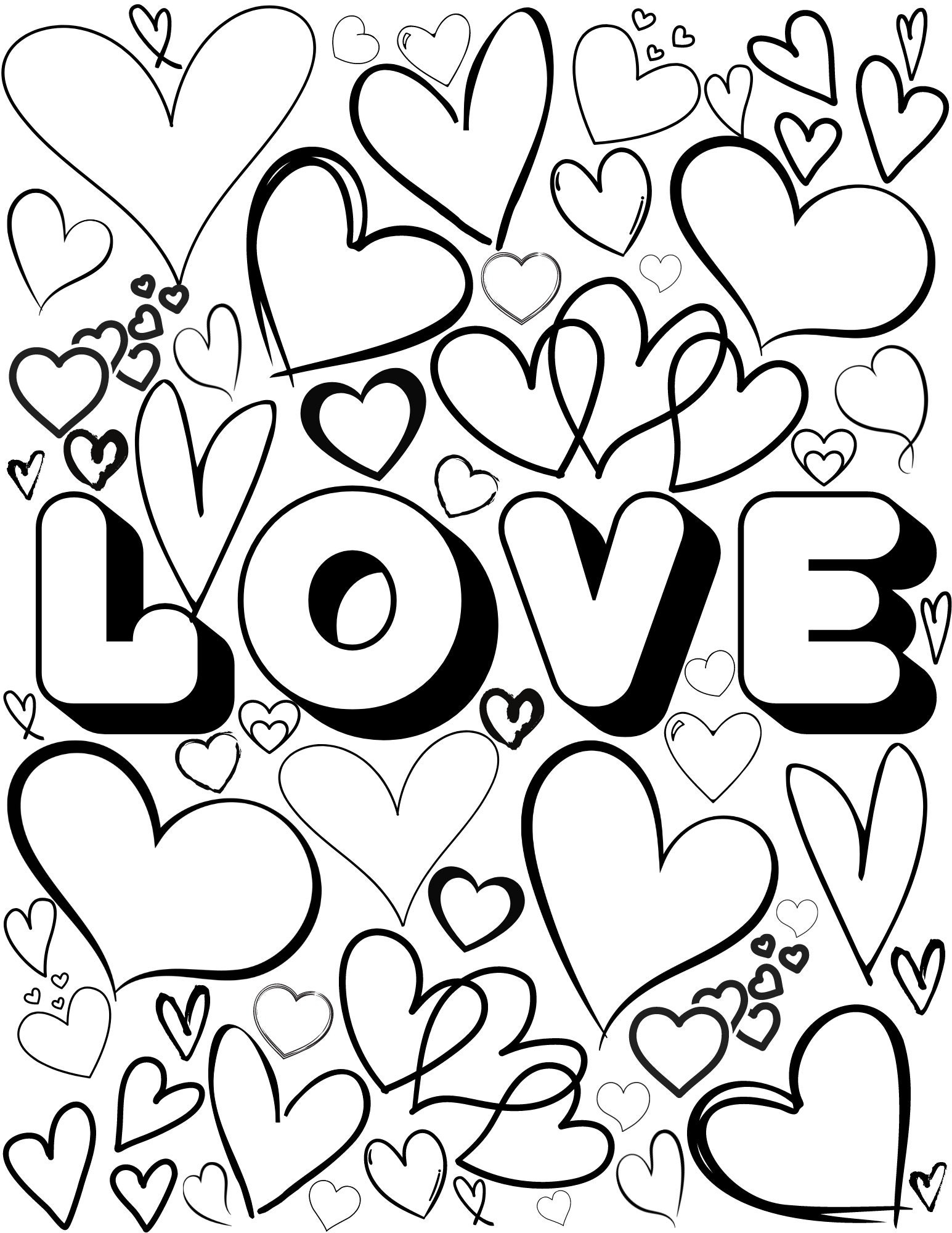 Love Coloring Page Digital Download Printable Heart Adult Fun Worksheets Library