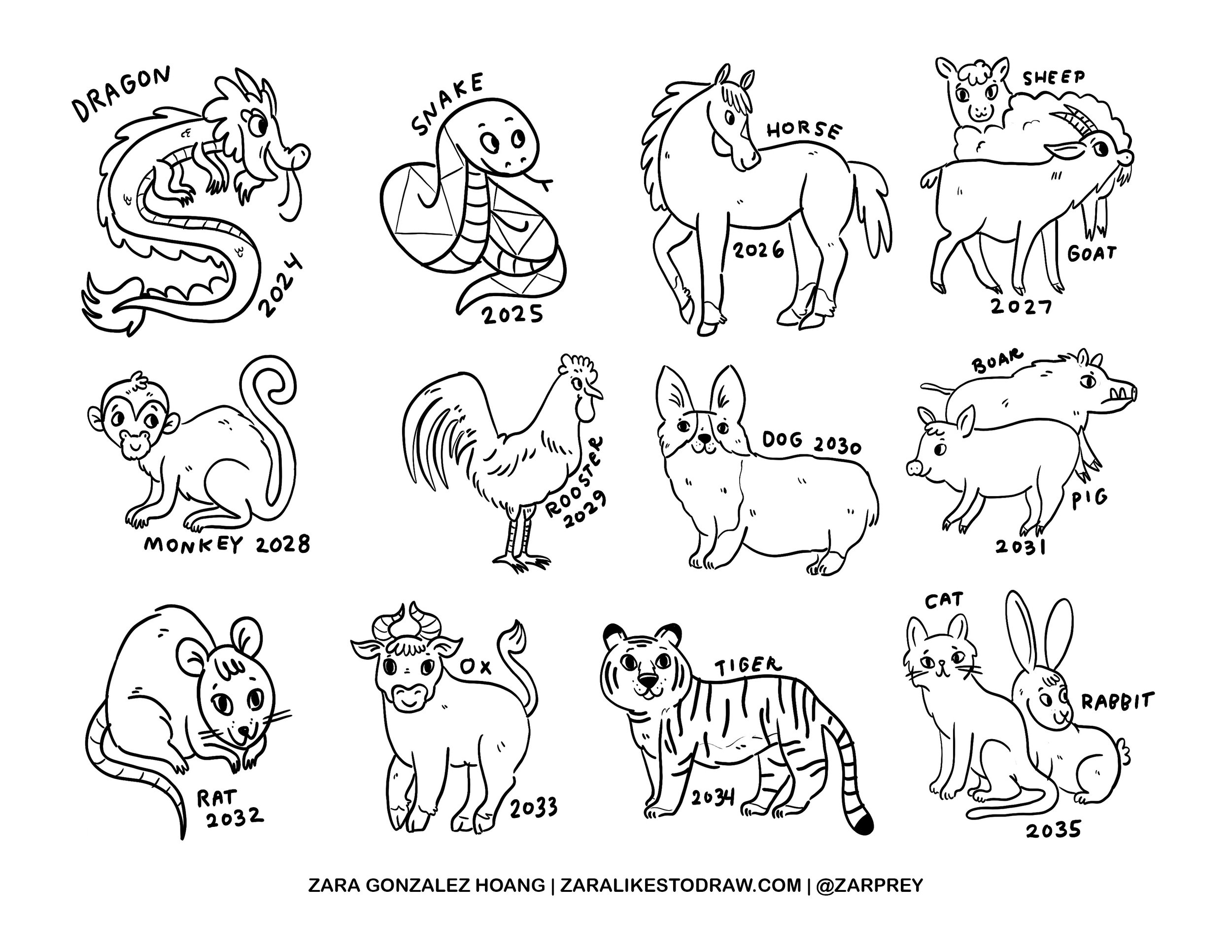 Lunar New Year Coloring Page Zara Likes To Draw