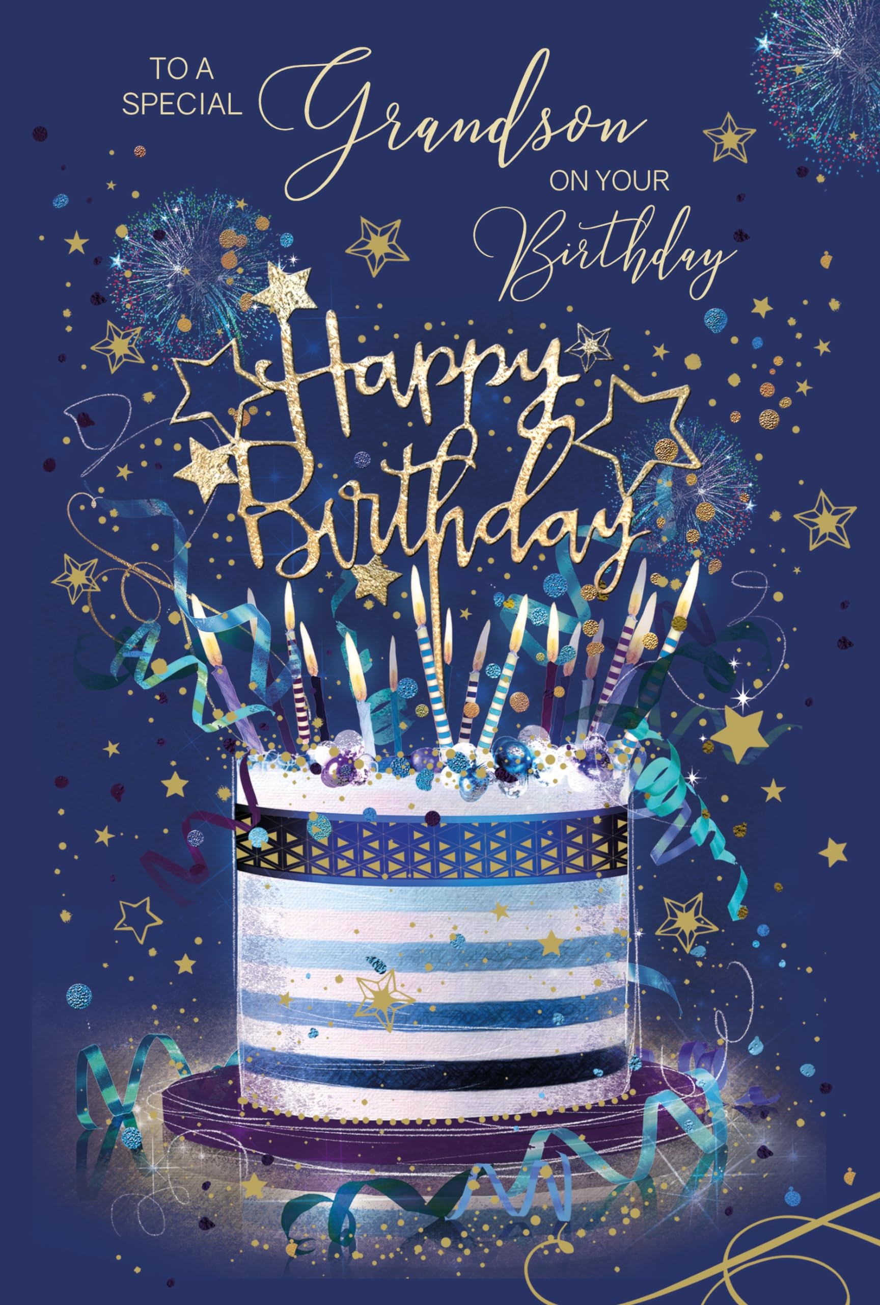 Luxury Grandson Birthday Card Greeting Card Cake Design From The Grayson Range Gold Foil Finish And Gold Envelope Amazon co uk Stationery Office Supplies