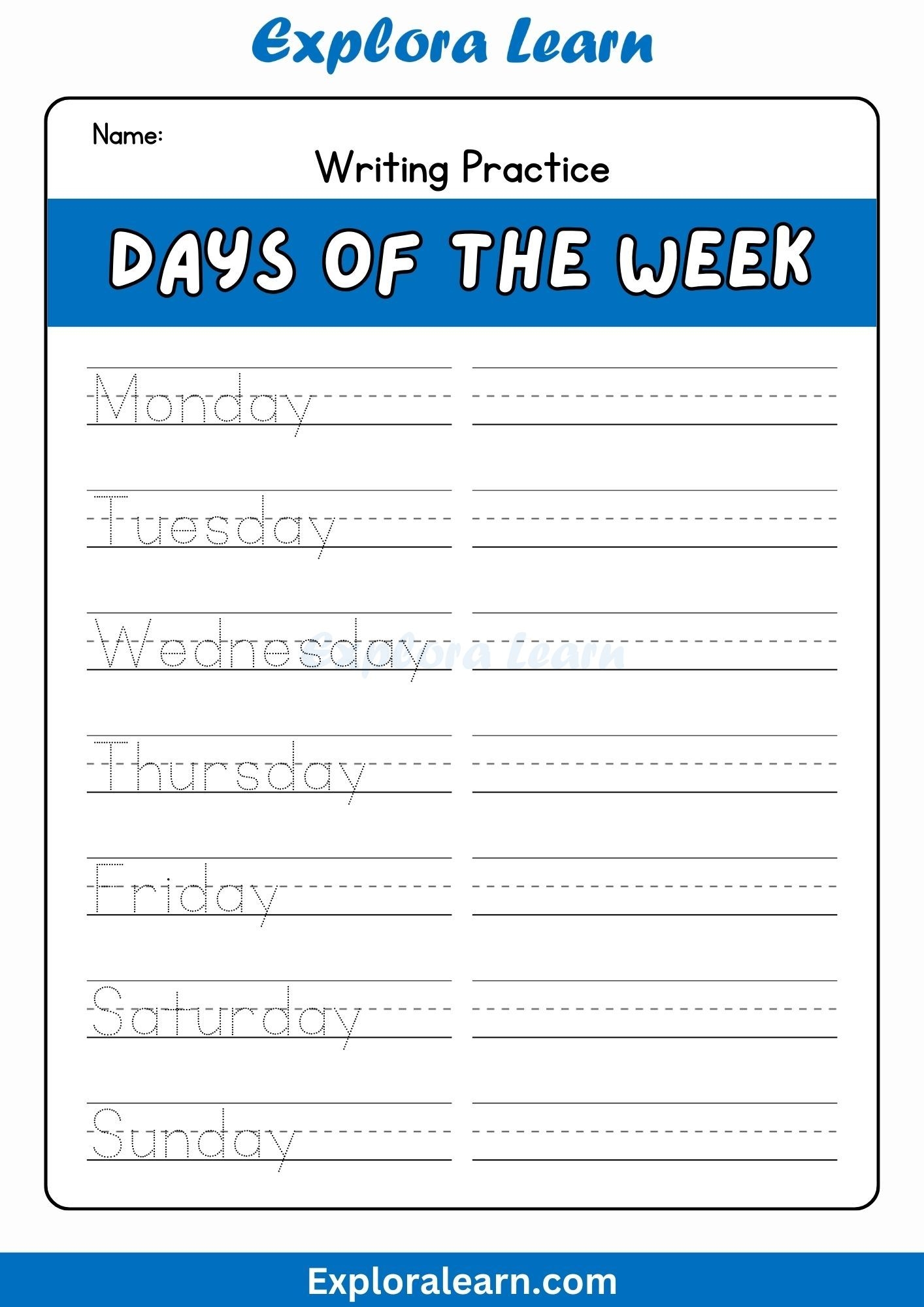 day of the week worksheet