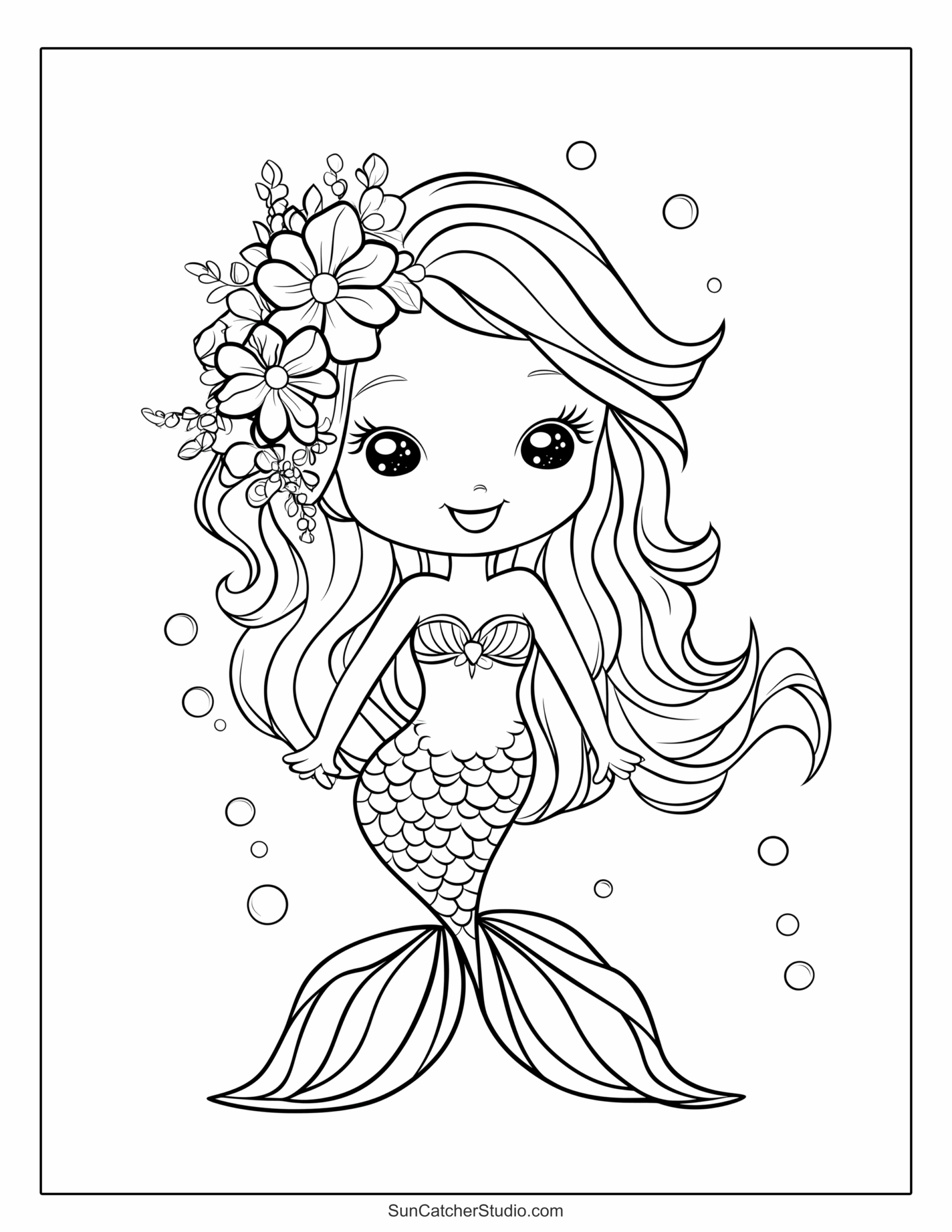 mermaid color pages free