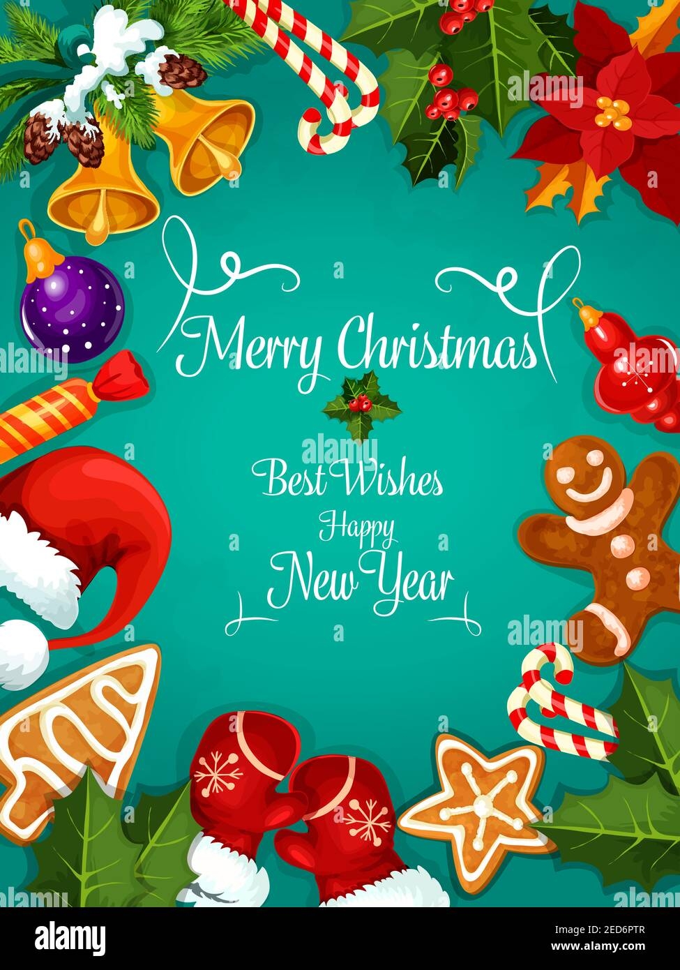 Merry Christmas And New Year Greeting Card Poster Best Wishes Congratulations Fro New Year And Christmas Holidays Celebration Vector Symbols Of San Stock Vector Image Art Alamy