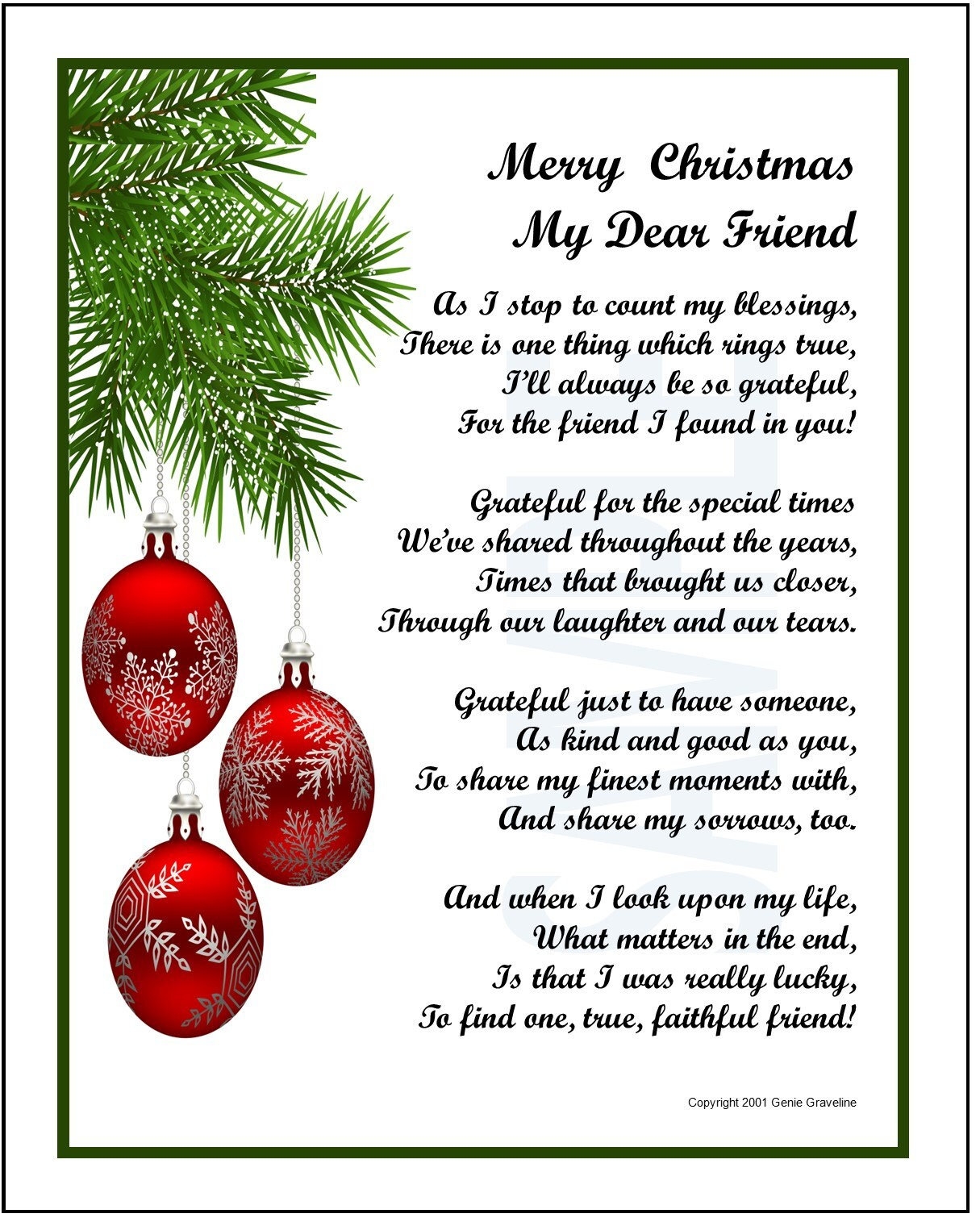 Merry Christmas Dear Friend Friend Christmas Gift DIGITAL DOWNLOAD Best Friend Poem Christmas Poem For Best Friend Xmas Friend Print Etsy