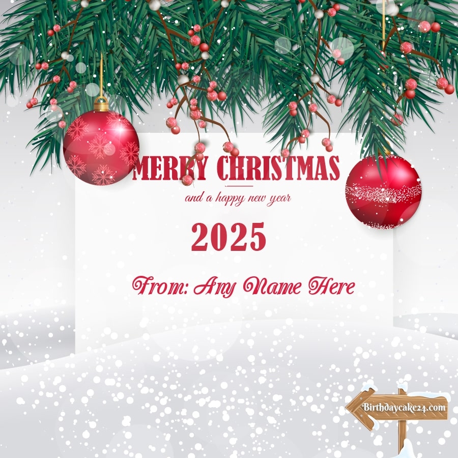 Merry Christmas Happy New Year 2025 Card With Name Edit
