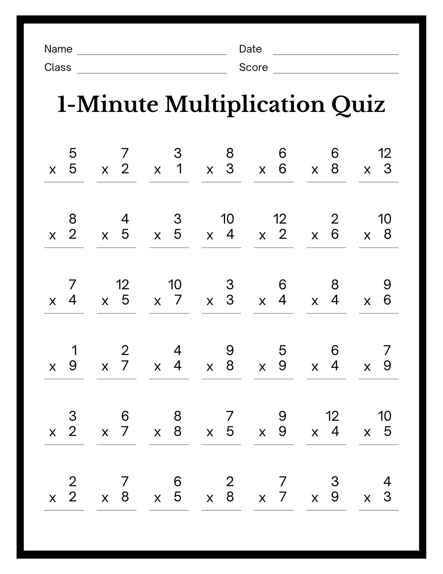 free printable multiplication worksheets