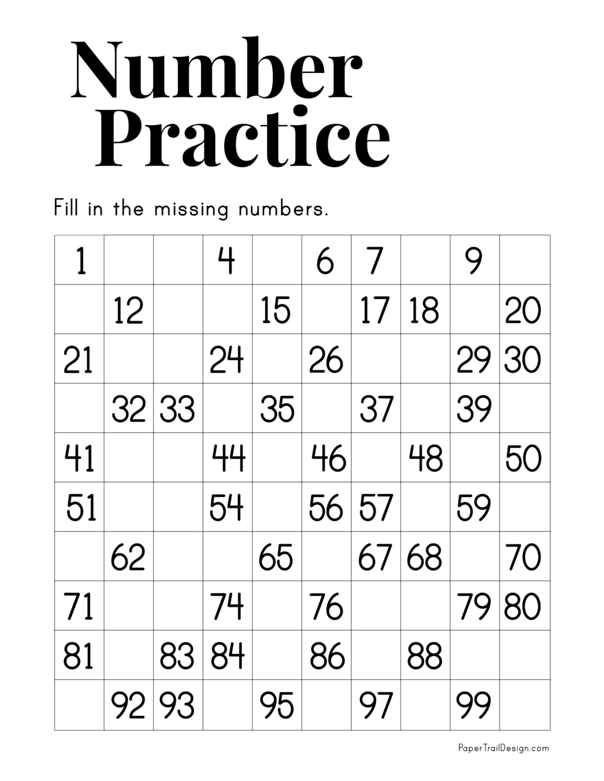 Missing Numbers Worksheet 1 100 Paper Trail Design Worksheets Library