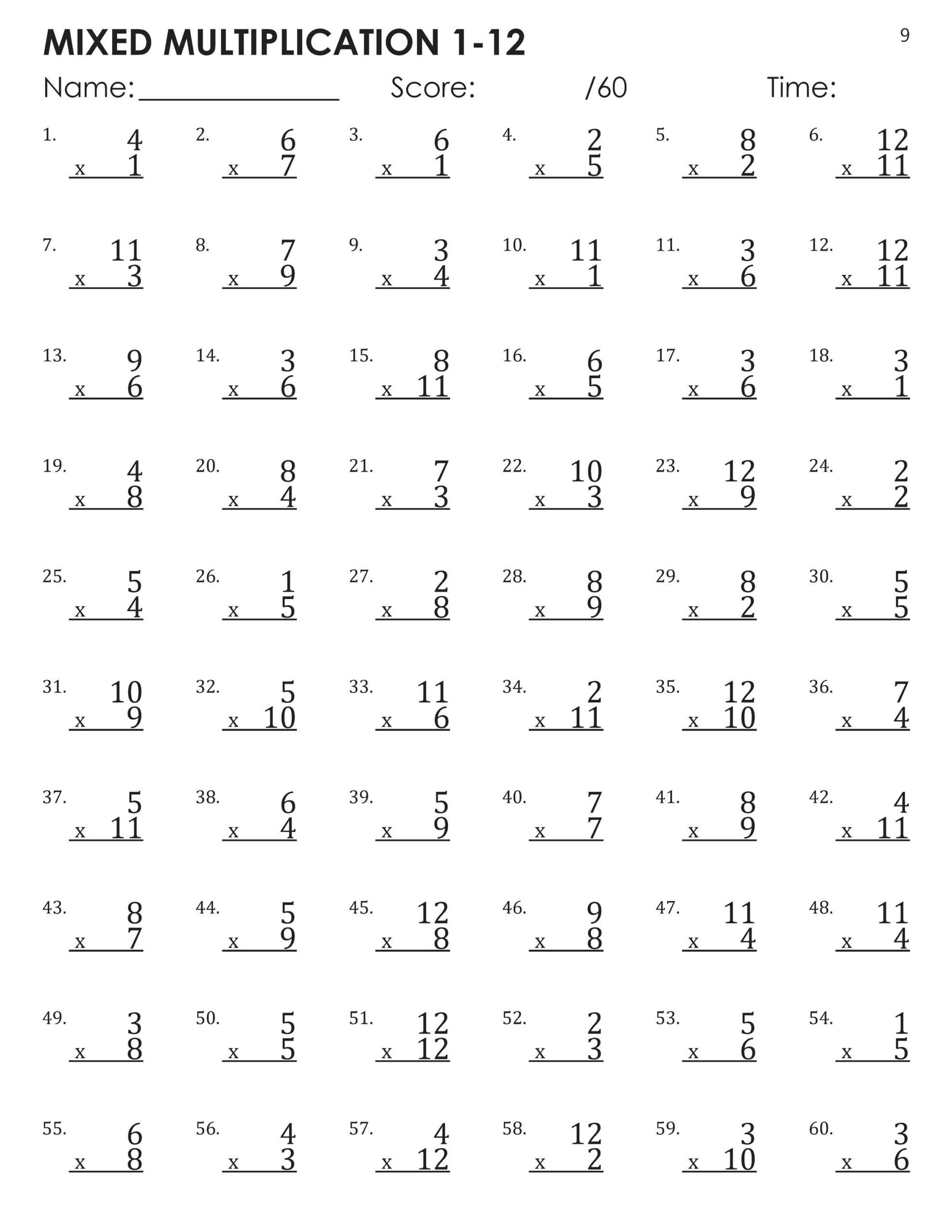 multiplication worksheets 1 12 printable