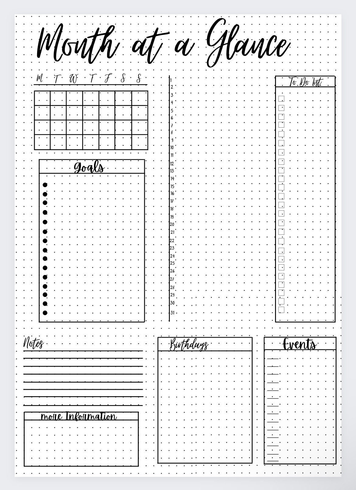 Month At A Glance Monthly Planner Monthly Goals 2022 Calendar Happy Planner Monthly Overview Monthly Tracker bullet Journal bullet Plan Etsy Israel