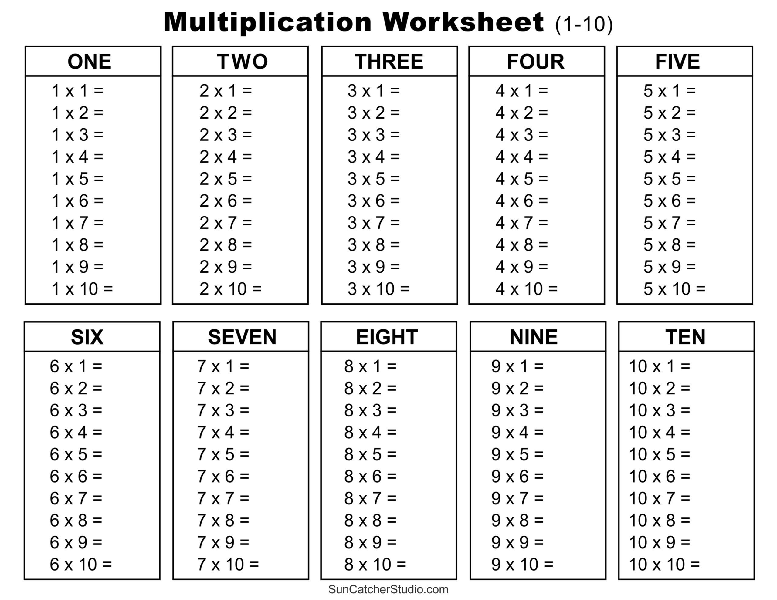 Free Printable Multiplication Table Worksheet
