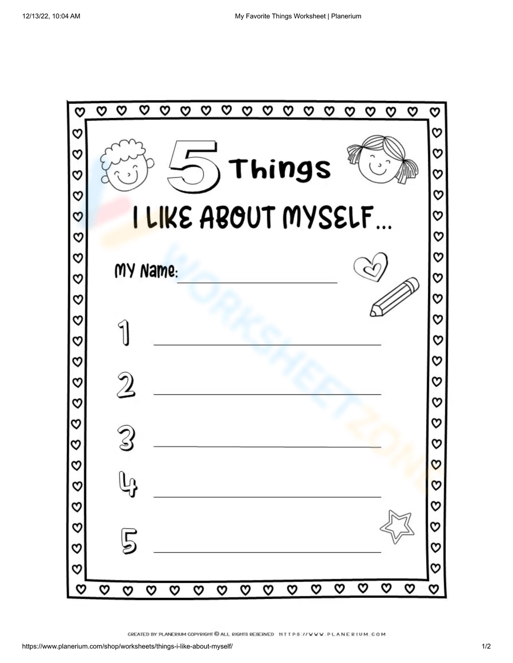 free printable my favorite things worksheet