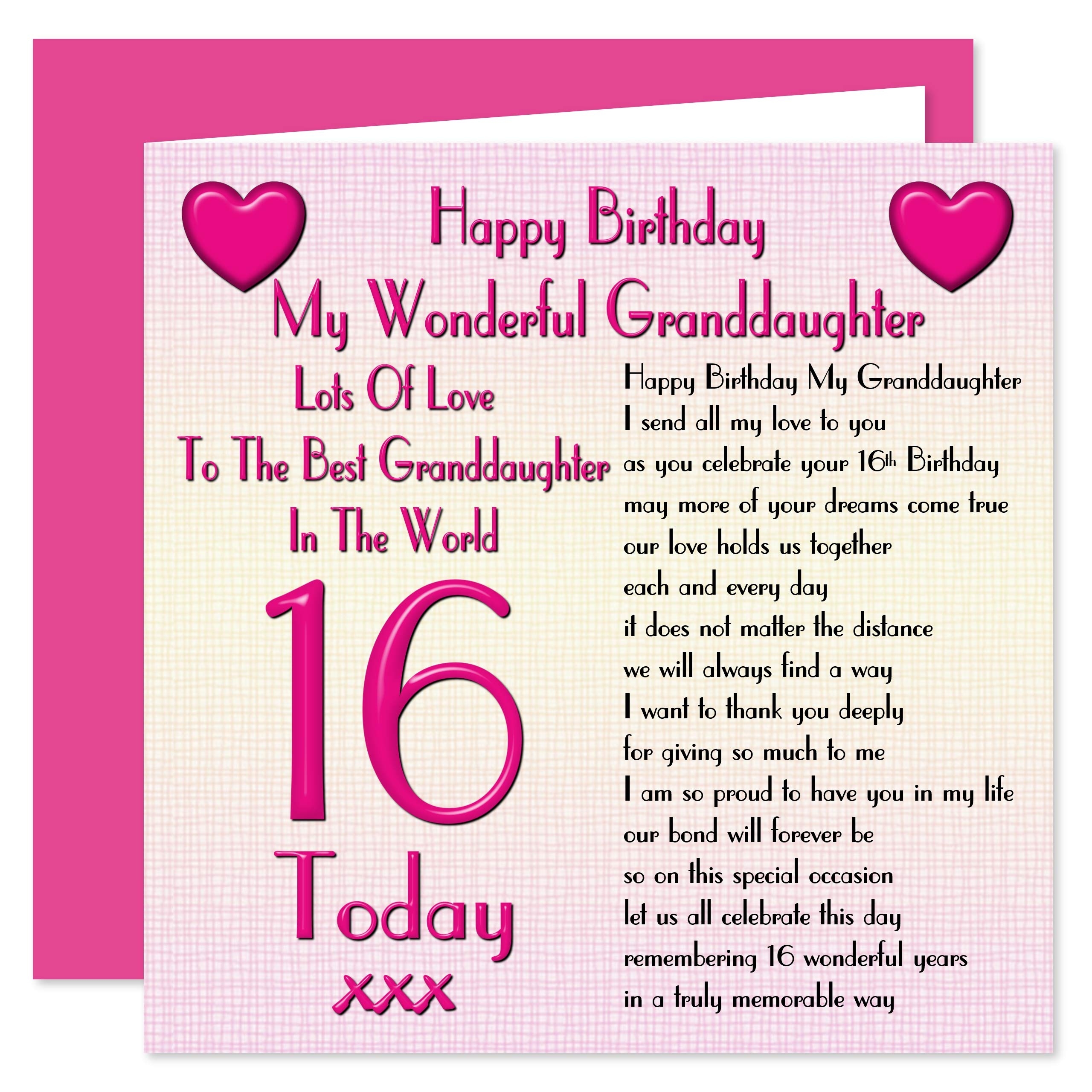 My Granddaughter 16th Happy Birthday Card Lots Of Love To The Best Granddaughter In The World 16 Today Greeting Cards Amazon au