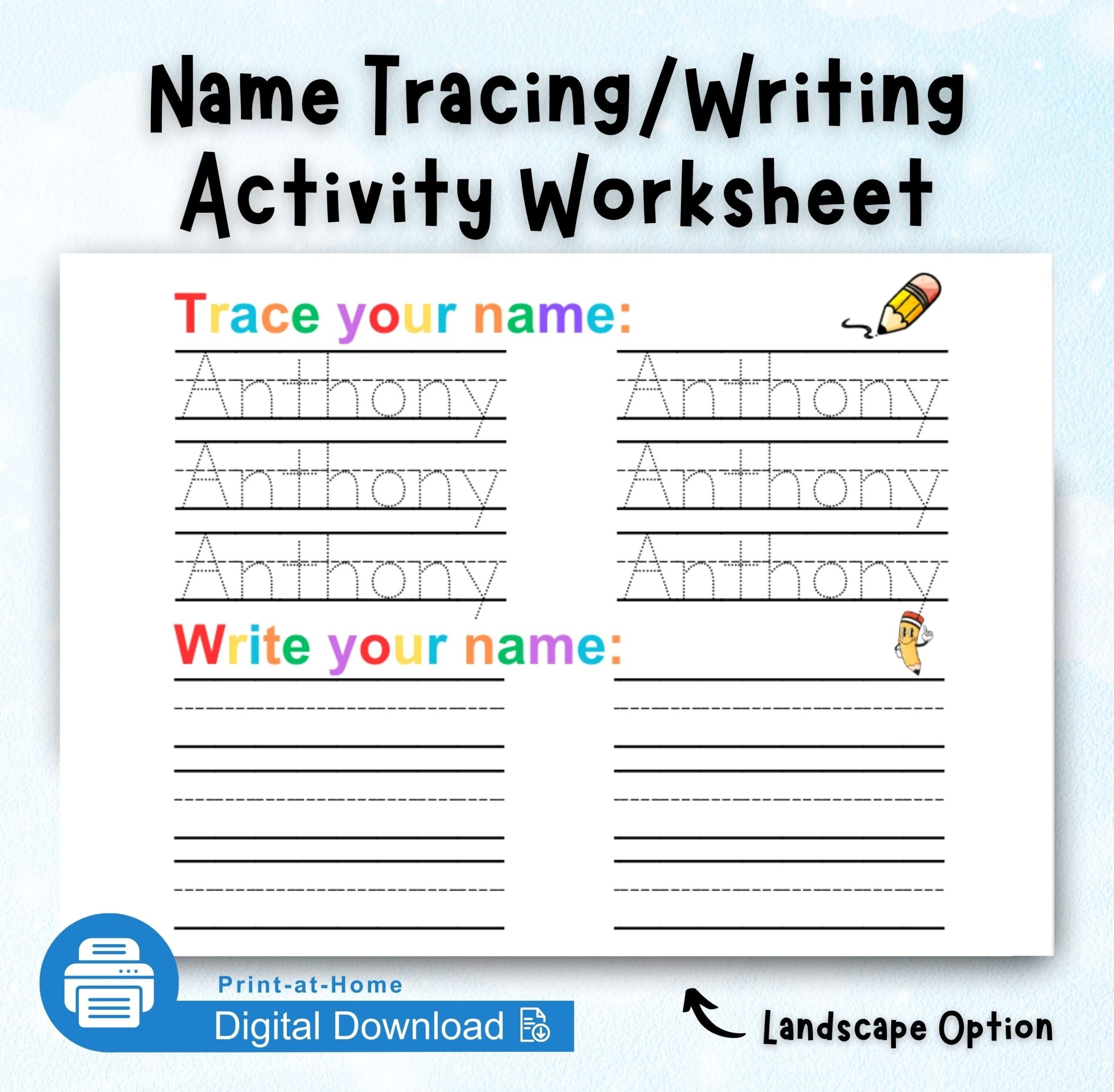 name trace practice worksheet