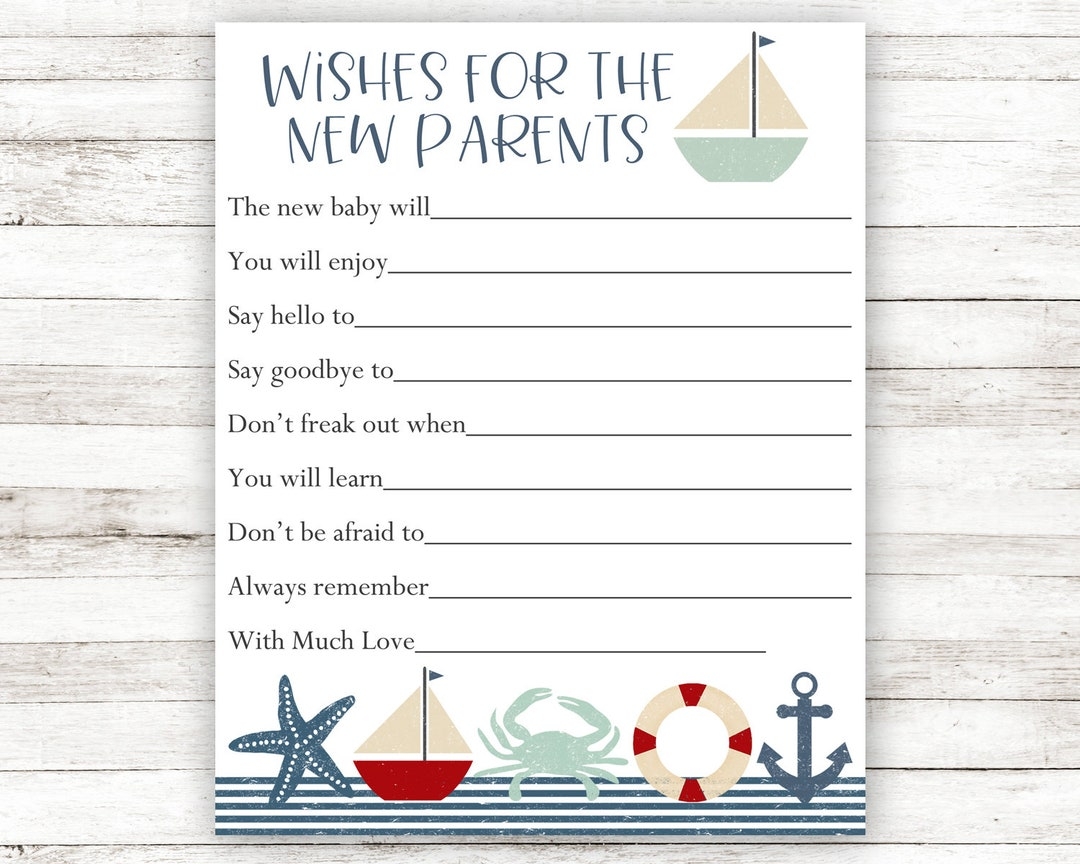 Nautical Wishes For Parents Baby Shower Advice Cards Advice For Parents Printable Baby Shower Wishes Advice For New Parents Boy SAP1 Etsy
