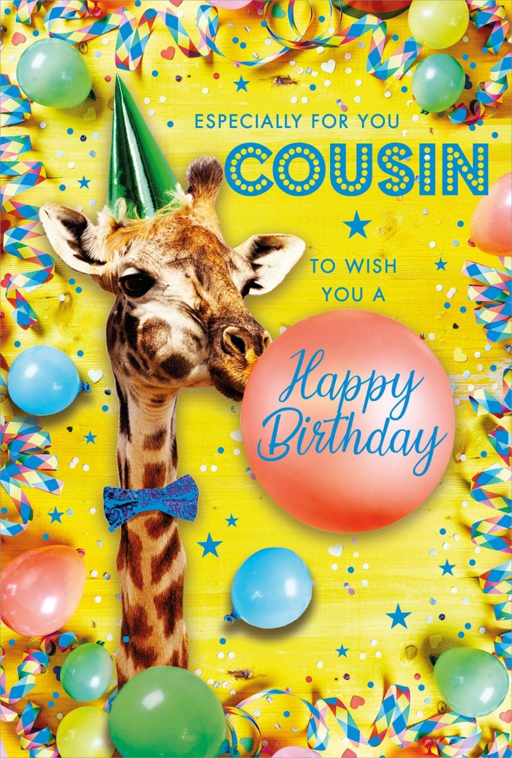 Nigel Quiney Cousin Male Funny Birthday Greeting Card For MenBoys Giraffe With Party Hat Bow Tie With Foil Detail Eco Friendly Recyclable Greeting Cards Amazon au