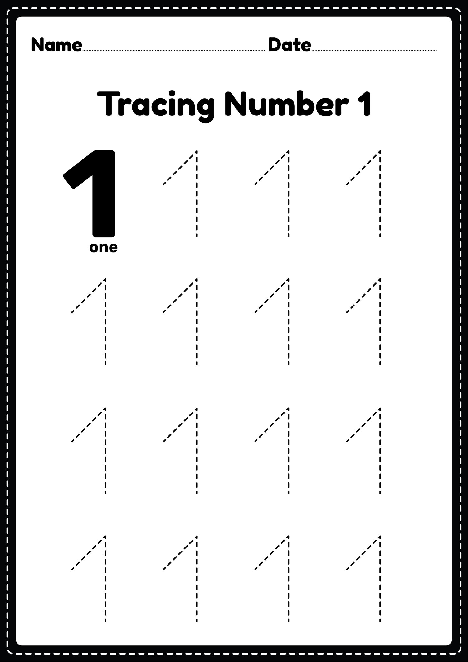 Number 1 Tracing Worksheets
