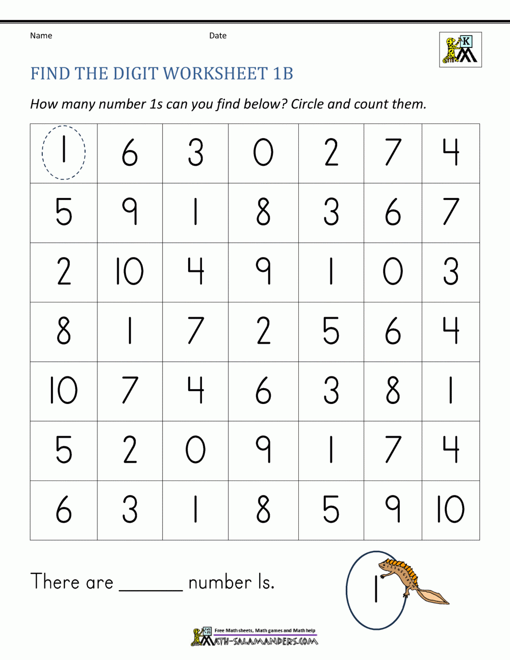 worksheet on number 1