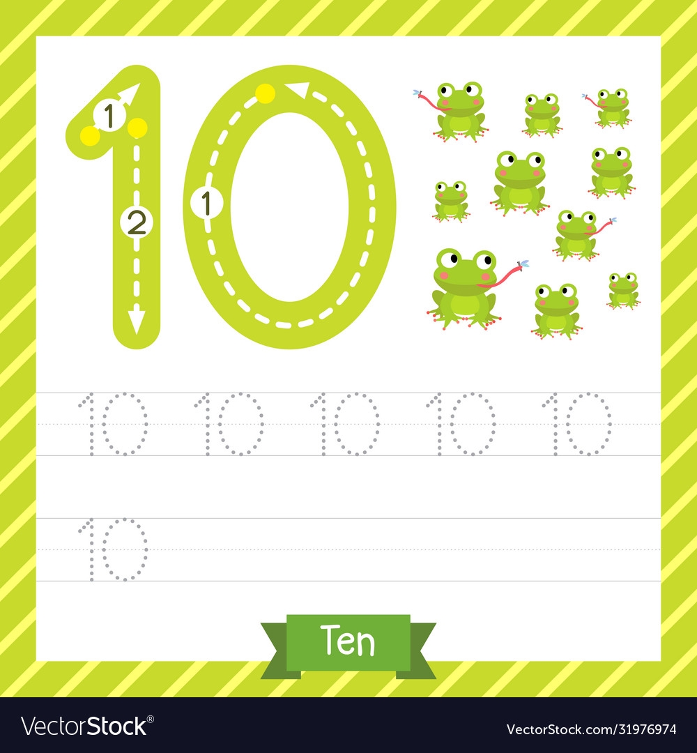 Number 10 Animal Tracing Worksheet Royalty Free Vector Image