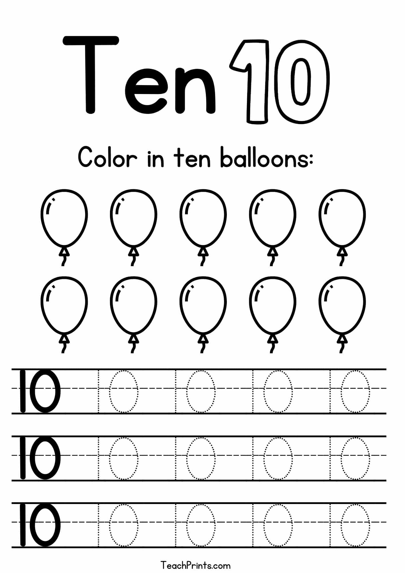 number 10 tracing worksheet