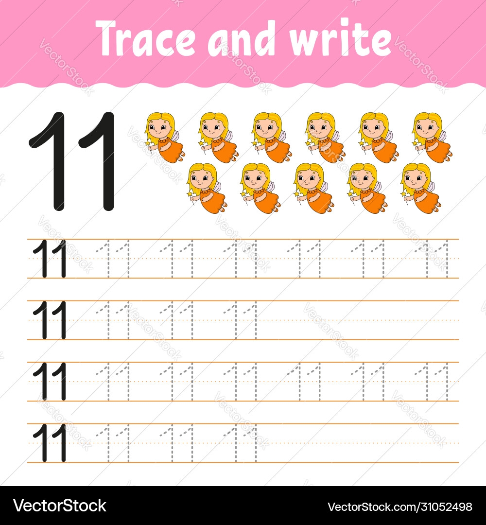 Number 11 Handwriting Practice Worksheet Vector Image