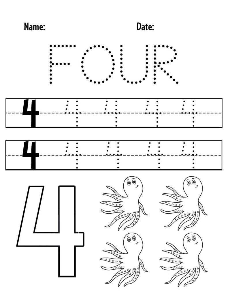 Number 4 Count And Trace Worksheet Twisty Noodle Worksheets Library