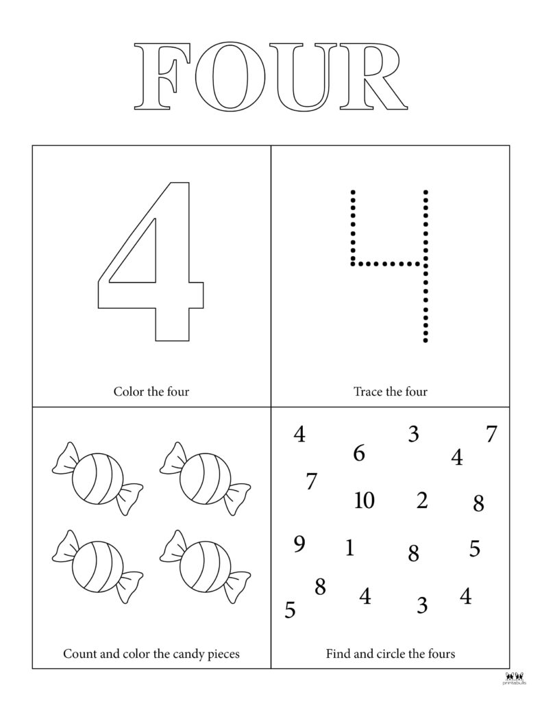 Number 4 Tracing Worksheets