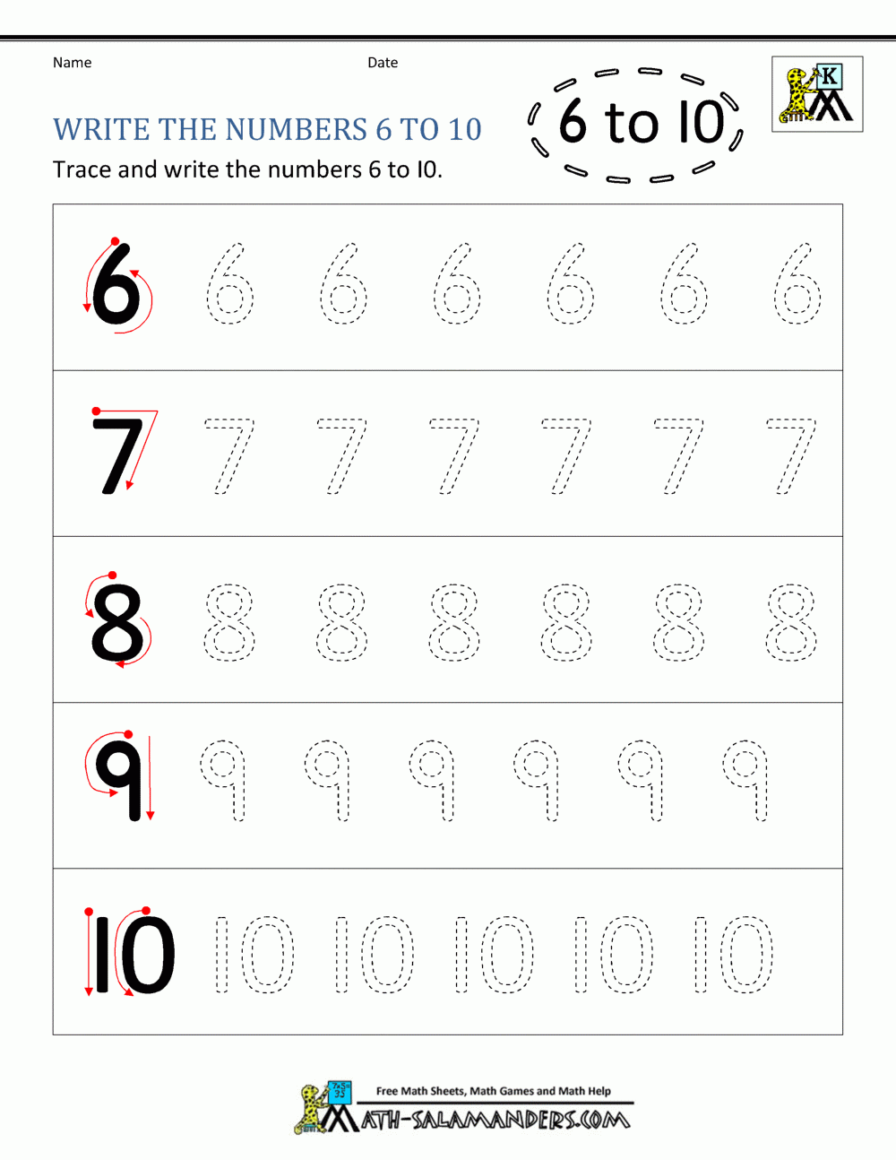 tracing number 6 worksheets