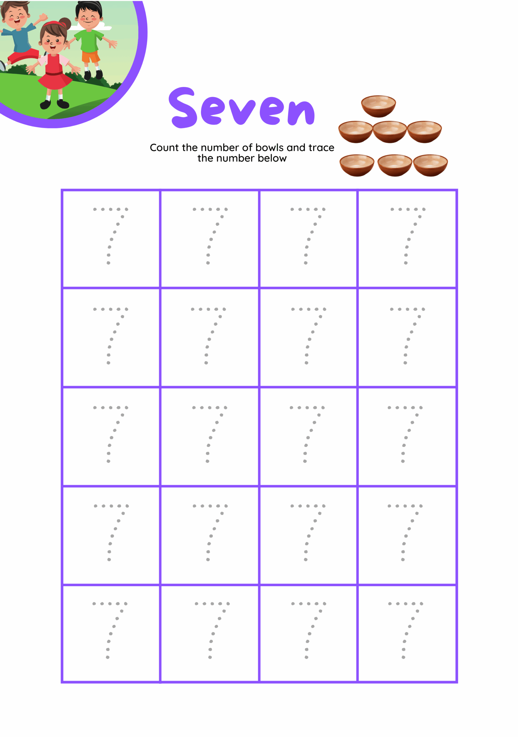 Number 7 Tracing Worksheets