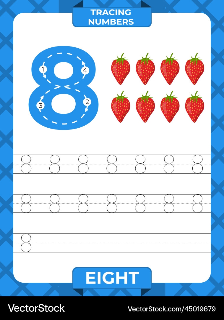 Number 8 Trace Worksheet For Learning Numbers Vector Image