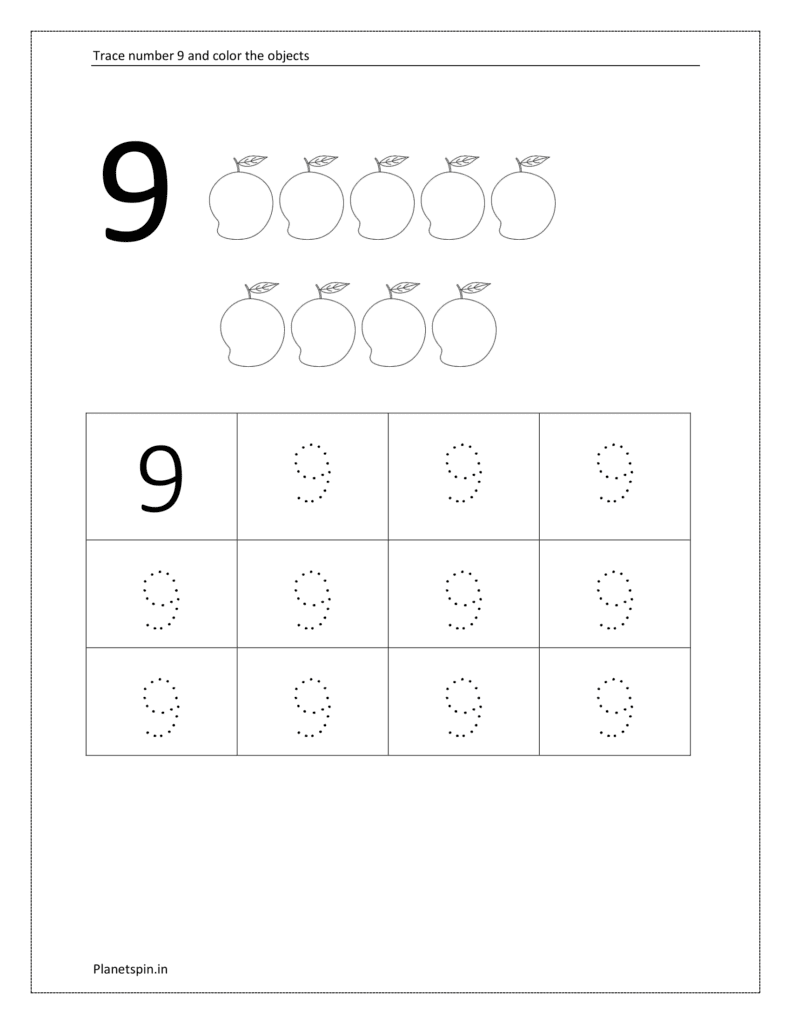 Number 9 Worksheets For Tracing And Writing Planetspin in
