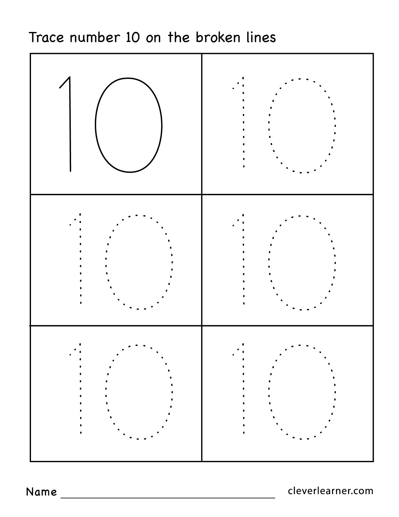 Number 10 Tracing Worksheet