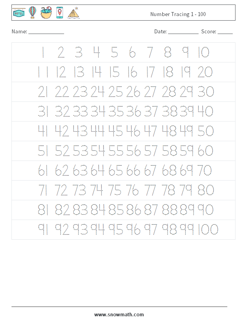 Writing Numbers 1 100 Worksheets Pdf
