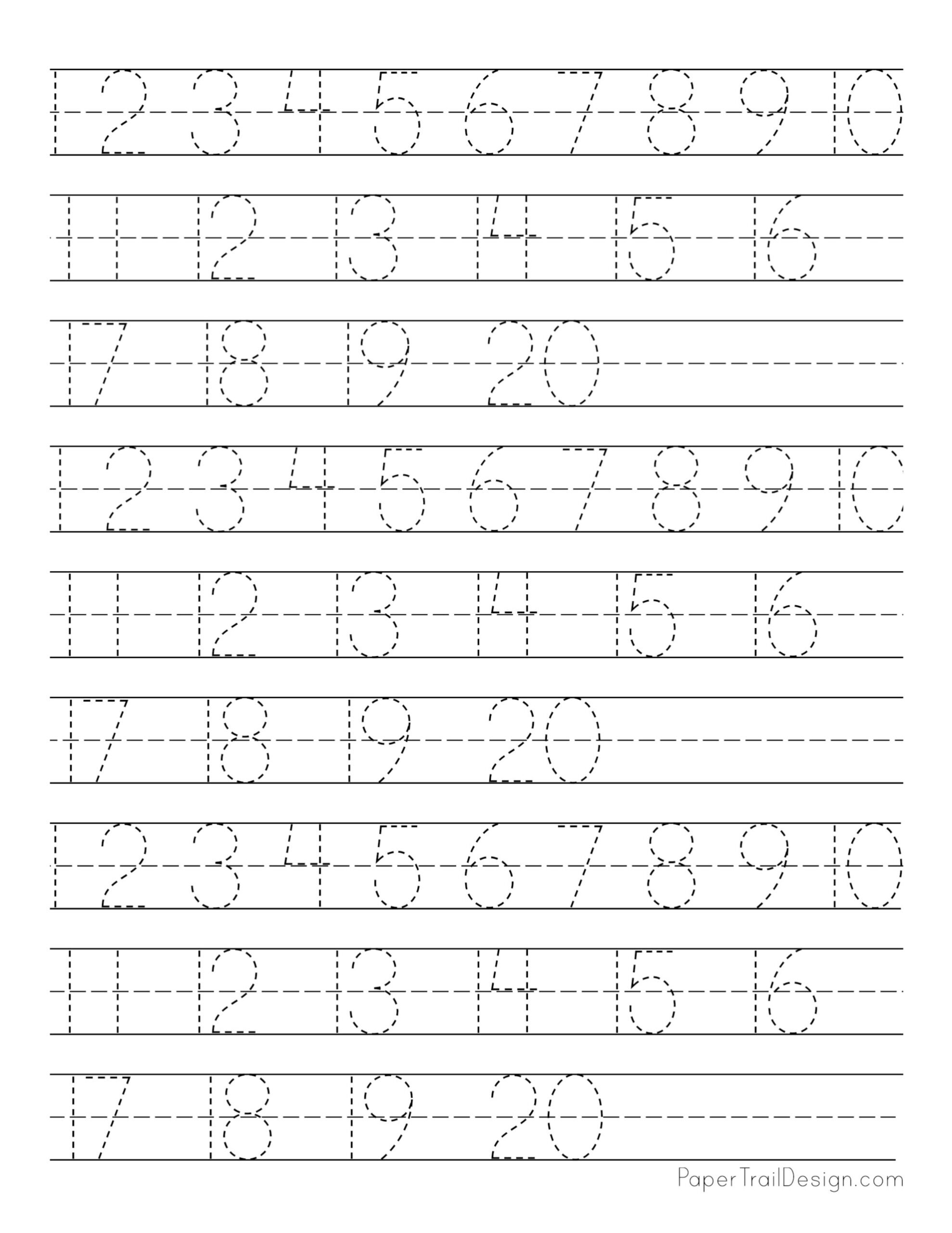number tracing worksheets 1 20