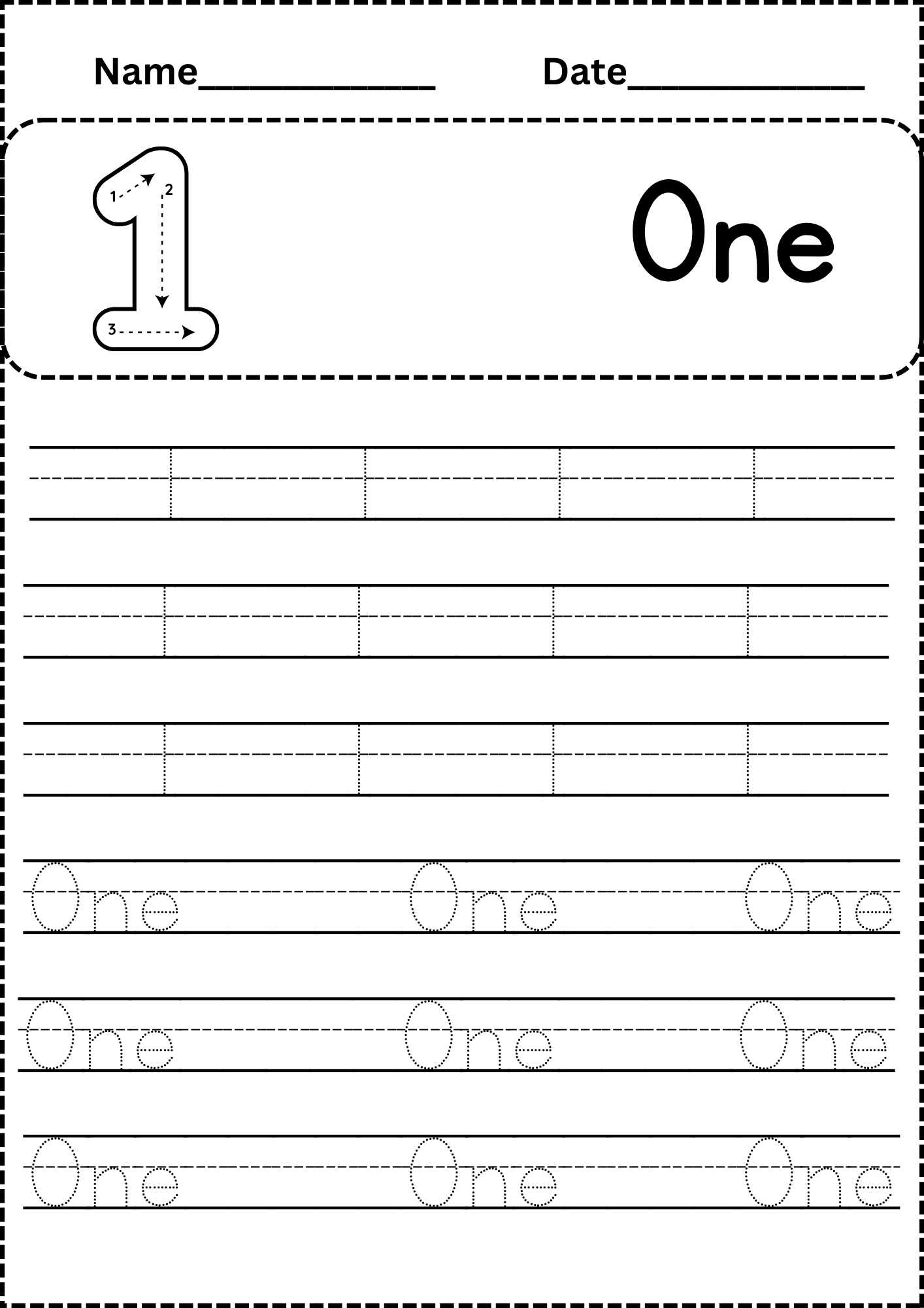 number one tracing worksheet